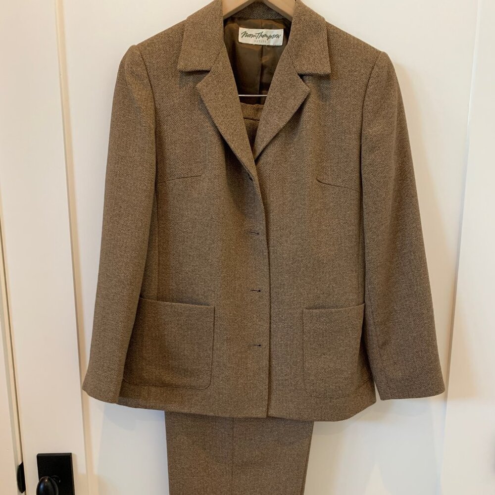 Chocolate brown tweed pant suit